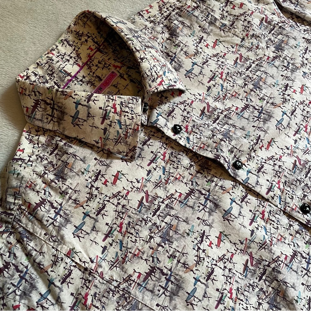 Coton Doux Paris Shirt Mens 40/15.5 Cotton Stretch Button Down Surf Pattern